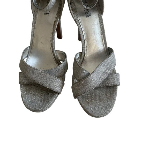 MICHAEL KORS Silver Fabric Ankle Strap Heels Size 7.5 - Picture 11 of 11